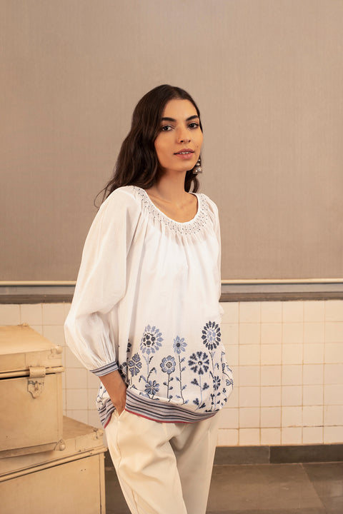 Payal Pratap-Ecru Metheny Embroidered Top-INDIASPOPUP.COM