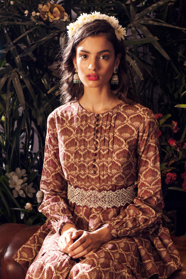 Bhumika Sharma - Maroon & Beige Peplum Anarkali With Belt - INDIASPOPUP.COM