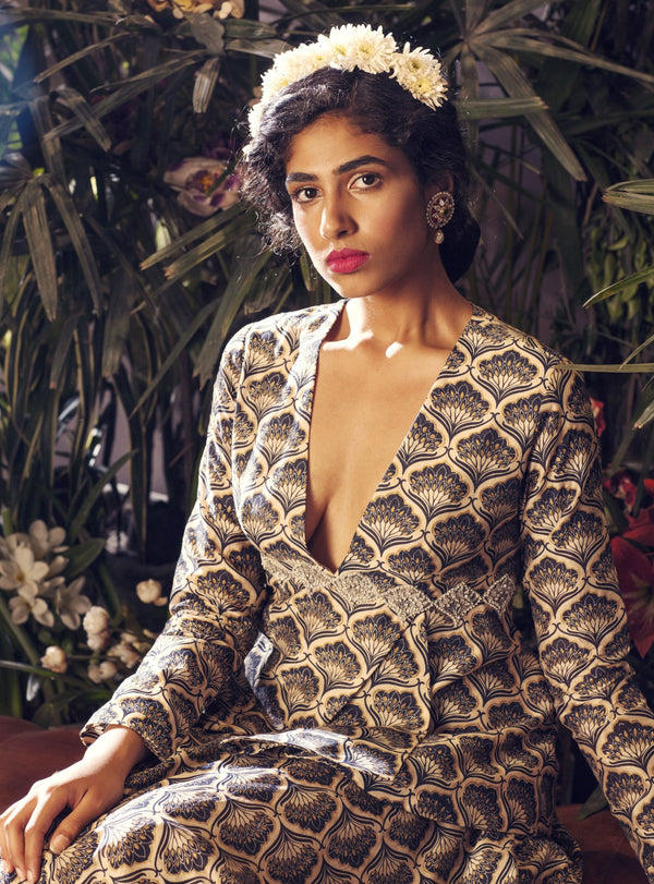 Bhumika Sharma - Blue & Beige Hem Top With Skirt - INDIASPOPUP.COM
