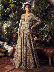Bhumika Sharma - Blue & Beige Hem Top With Skirt - INDIASPOPUP.COM