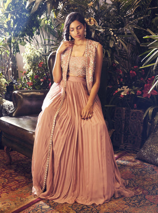 Bhumika Sharma - Pink Cape With Bustier & Skirt - INDIASPOPUP.COM