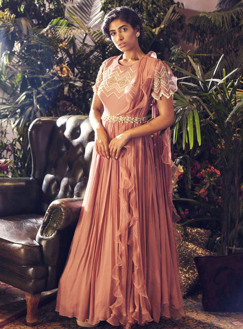 Bhumika Sharma - Pink Pearl Anarkali Gown Set - INDIASPOPUP.COM