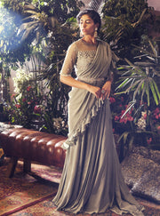 Bhumika Sharma - Sage Green Ruffle Saree - INDIASPOPUP.COM