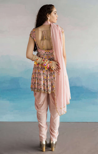 Ease-Mauve Pink Lotus Print Kurta Dhoti Set-INDIASPOPUP.COM