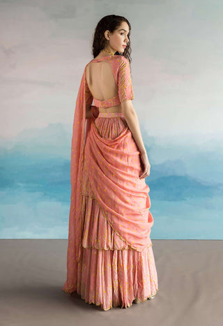 Ease-Mauve Pink Printed Garara Sari With Blouse-INDIASPOPUP.COM