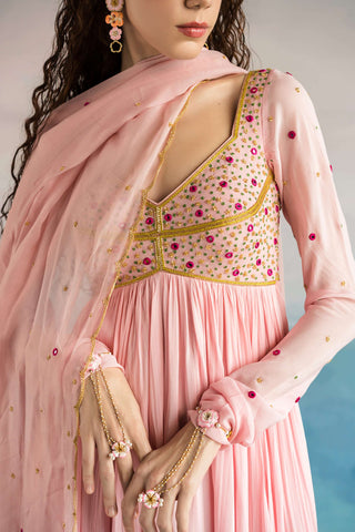 Ease-Light Pink Embroidered Anarkali With Dupatta-INDIASPOPUP.COM