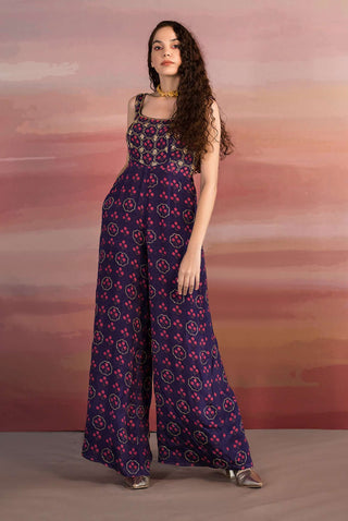 Ease-Purple Floral Print Sleeveless Jumpsuit-INDIASPOPUP.COM