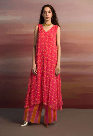 Ease-Pink Embroidered Kurta And Striped Pant-INDIASPOPUP.COM