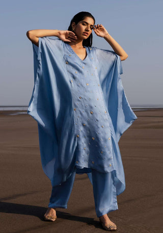 Ease-Powder Blue Embroidered Cowl Kurta With Pant-INDIASPOPUP.COM