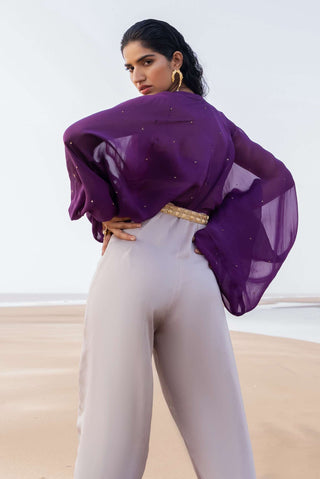 Ease-Purple Ivory Cutdana Embroidered Jumpsuit-INDIASPOPUP.COM