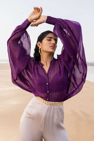 Ease-Purple Ivory Cutdana Embroidered Jumpsuit-INDIASPOPUP.COM