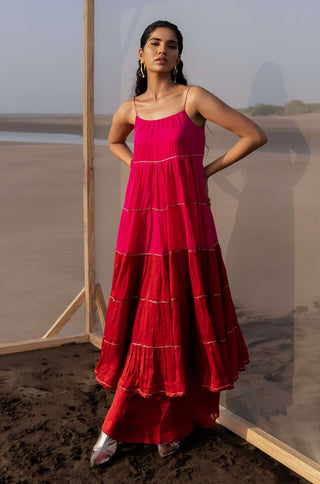 Ease-Rani Pink Tiered Dress And Palazzo-INDIASPOPUP.COM