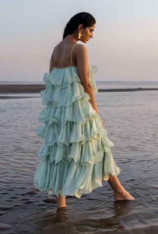 Ease-Mint Blue Ruffle Dress-INDIASPOPUP.COM
