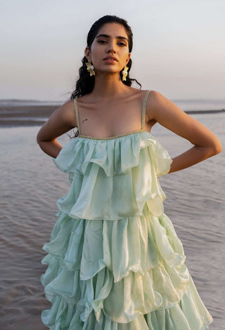 Ease-Mint Blue Ruffle Dress-INDIASPOPUP.COM