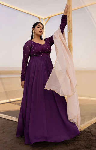 Ease-Purple Embroidered Anarkali With Dupatta-INDIASPOPUP.COM