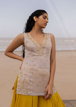 Ease-Ivory Mustard Embroidered Sharara Set-INDIASPOPUP.COM