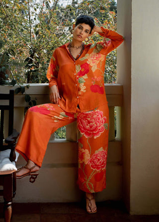 Paulmi & Harsh-Orange Blissful Floral Shirt And Pants-INDIASPOPUP.COM