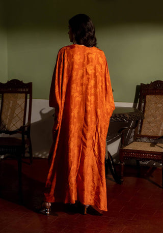 Paulmi & Harsh-Burnt Orange Self Woven Kaftan-INDIASPOPUP.COM