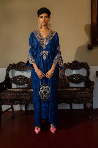 Paulmi & Harsh-Royal Blue Self Woven Kaftan-INDIASPOPUP.COM