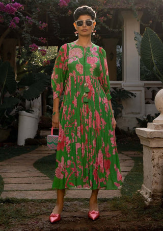 Paulmi & Harsh-Green Spring Blooming Floral Maxi Dress-INDIASPOPUP.COM