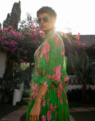Paulmi & Harsh-Green Spring Blooming Floral Maxi Dress-INDIASPOPUP.COM