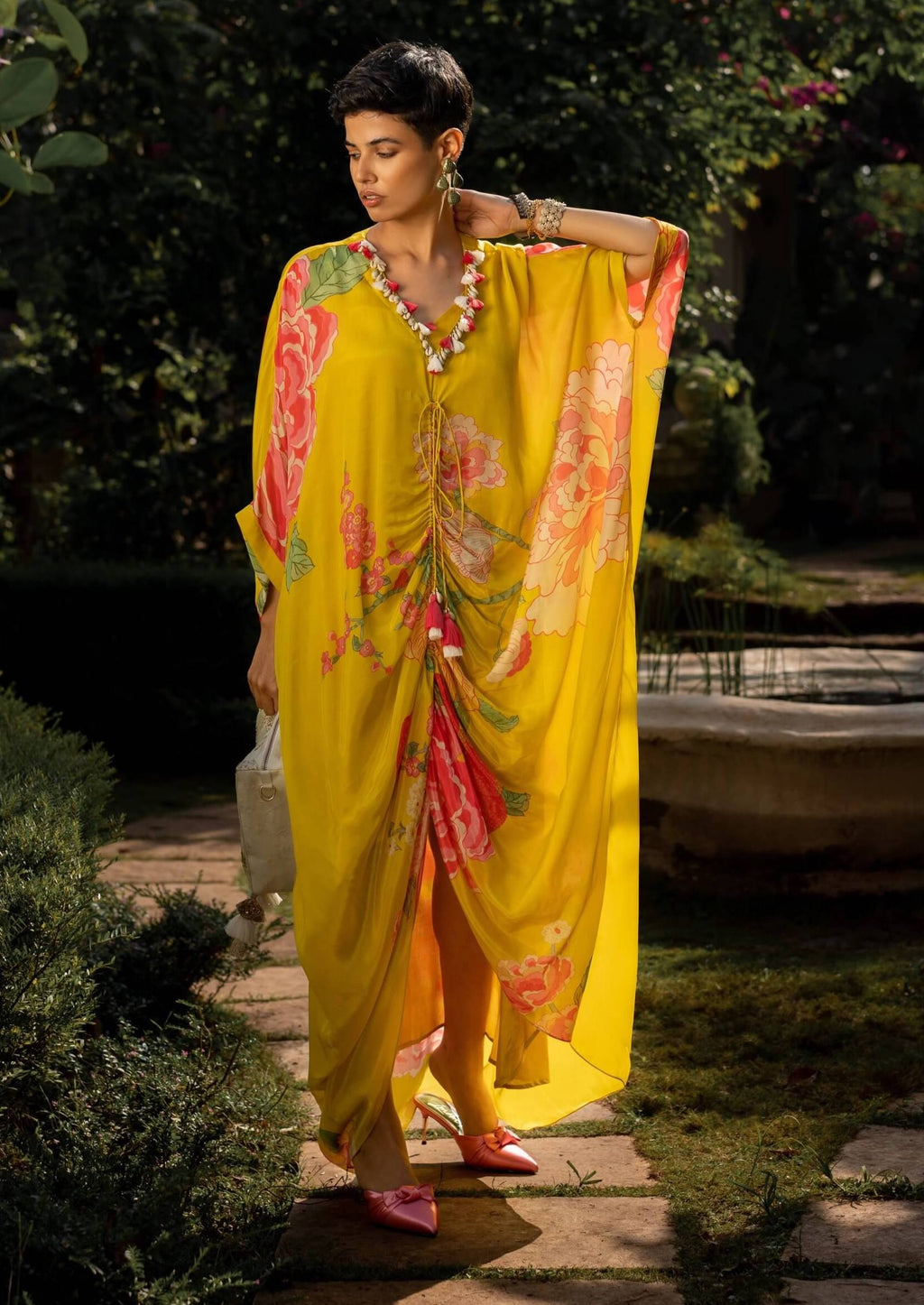 Paulmi & Harsh | Yellow Refreshing Floral Kaftan With Slip ...