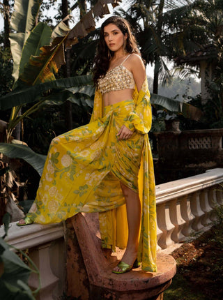 Paulmi & Harsh-Yellow Garden Of Bloom Jacket And Skirt Set-INDIASPOPUP.COM