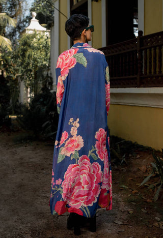 Paulmi & Harsh-Blue Blooming Big Floral Jacket And Palazzo Set-INDIASPOPUP.COM