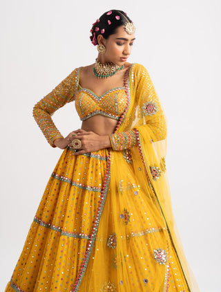 Vvani By Vani Vats-Yellow Multi Tier Lehenga Set-INDIASPOPUP.COM