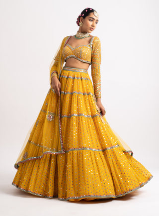 Vvani By Vani Vats-Yellow Multi Tier Lehenga Set-INDIASPOPUP.COM