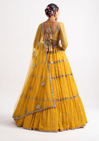 Vvani By Vani Vats-Yellow Multi Tier Lehenga Set-INDIASPOPUP.COM