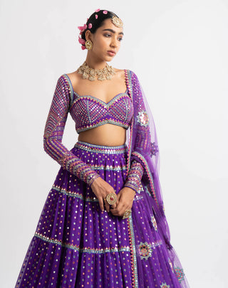 Vvani By Vani Vats-Purple Multi Tier Lehenga Set-INDIASPOPUP.COM