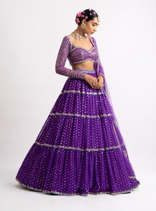 Vvani By Vani Vats-Purple Multi Tier Lehenga Set-INDIASPOPUP.COM