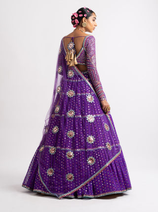 Vvani By Vani Vats-Purple Multi Tier Lehenga Set-INDIASPOPUP.COM