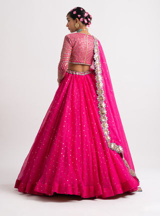 Vvani By Vani Vats-Fuschia Silk Organza Lehenga Set-INDIASPOPUP.COM