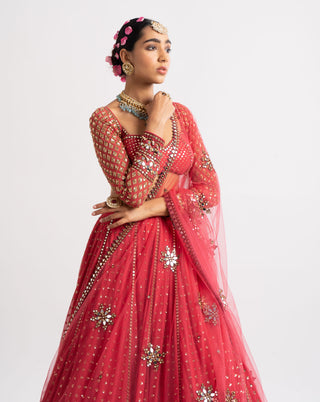 Vvani By Vani Vats-Fuschia Silk Organza Lehenga Set-INDIASPOPUP.COM