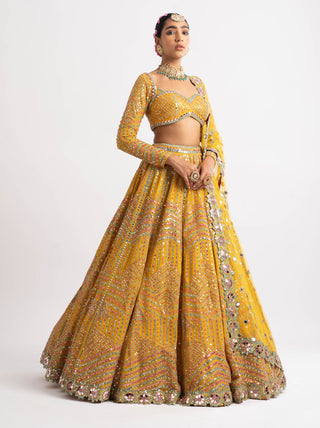 Vvani By Vani Vats-Yellow Heavy Multi Color Lehenga Set-INDIASPOPUP.COM