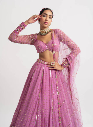 Vvani By Vani Vats-Dark Blush Single Tier Lehenga Set-INDIASPOPUP.COM