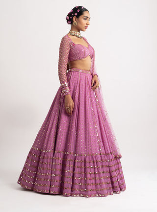 Vvani By Vani Vats-Dark Blush Single Tier Lehenga Set-INDIASPOPUP.COM