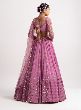 Vvani By Vani Vats-Dark Blush Single Tier Lehenga Set-INDIASPOPUP.COM