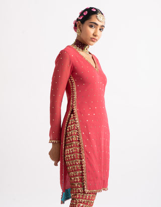 Vvani By Vani Vats-Deep Coral Heavy Pant Kurta Set-INDIASPOPUP.COM