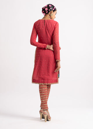 Vvani By Vani Vats-Deep Coral Heavy Pant Kurta Set-INDIASPOPUP.COM