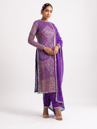 Vvani By Vani Vats-Purple Multi Embroidery Kurta Set-INDIASPOPUP.COM