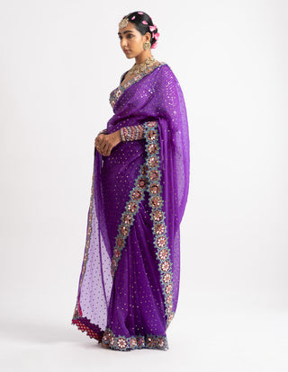 Vvani By Vani Vats-Purple Mirror Saree With Blouse-INDIASPOPUP.COM