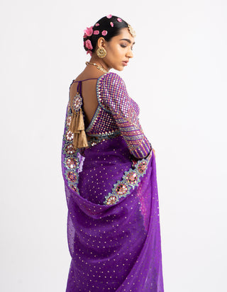 Vvani By Vani Vats-Purple Mirror Saree With Blouse-INDIASPOPUP.COM