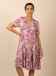 Be-Blu-Valentina Purple Printed Mini Dress-INDIASPOPUP.COM
