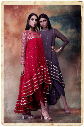 Vvani By Vani Vats-Crimson Red Kurta With Dhoti Pants-INDIASPOPUP.COM