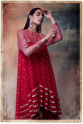 Vvani By Vani Vats-Crimson Red Kurta With Dhoti Pants-INDIASPOPUP.COM