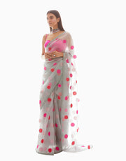 Vvani By Vani Vats-Grey Polka Applique Organza Saree-INDIASPOPUP.COM