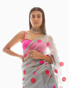 Vvani By Vani Vats-Grey Polka Applique Organza Saree-INDIASPOPUP.COM
